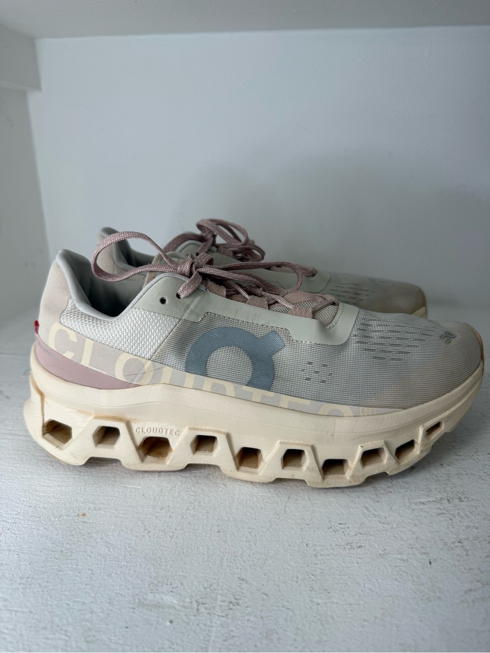 On Running Women's Cloudace Sneakers in Light Gray and Soft Pink